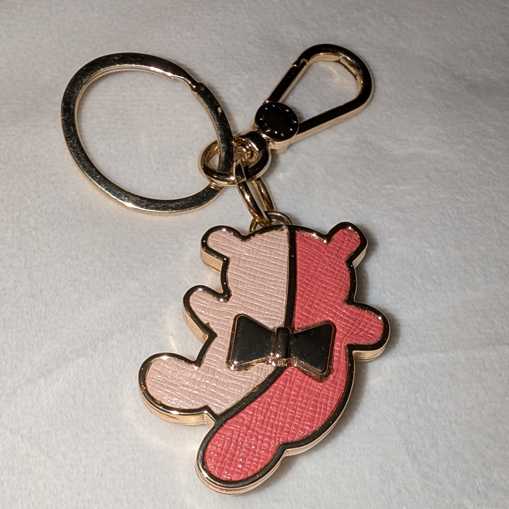 Furla Bear Character Keychain Bag Charm Pink Beige Gold Nwot